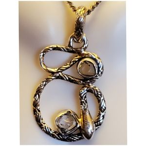 Genuine Herkimer Diamond Snake Pendant 1.5" long